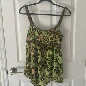 Santiki floral Print tank top with crochet beaded straps and accents Size XL